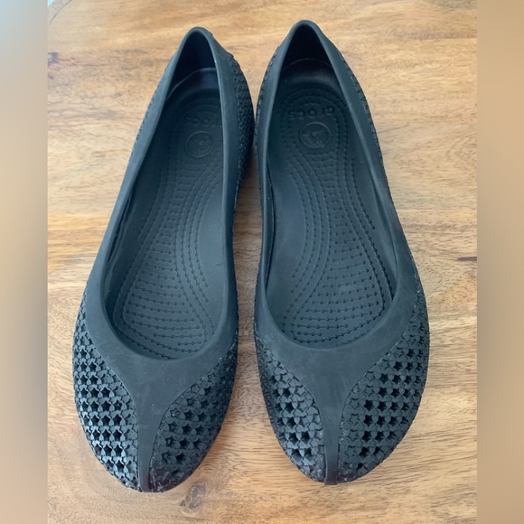 CROCS-Crosmesh Perforated Star Ballet Flats-Black-Sz 7 women’s - Picture 1 of 4